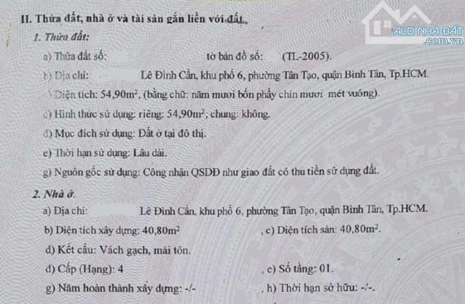 Bán nhà Lê Đình Cẩn, Tân Tạo, Bình Tân, DT 55m2 - 6 x 9 - 1 tầng, Chỉ 1.7 tỷ TL. - 1