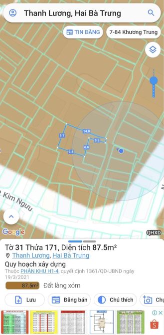 Bán đất Kim Ngưu. 83m2, mt 9m, ngõ ba gác, 8.1 tỷ - 3