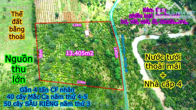 1,34ha nguồn thu mạnh, mặt tiền nhiều, sổ vuông vức, gần QL14, gần Gia Nghĩa
