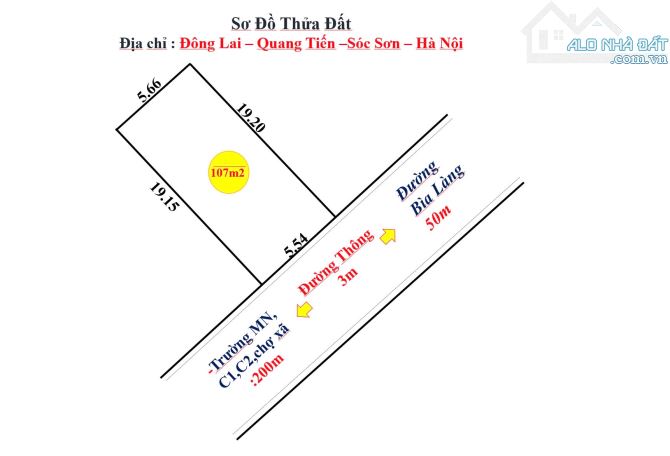 🏠  bán đất tại Đông Lai - Quang Tiến - Sóc Sơn ✅ Diện tích: 107m ✅ Mặt tiền : 5,54m2 nở