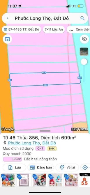 ĐẤT ĐƯỜNG NGUYỄN HUỆ GẦN QUỐC LỘ 55, CÁCH KCN ĐẤT ĐỎ 1KM 699M NGANG 10X70 THỔ CƯ 100 - 3