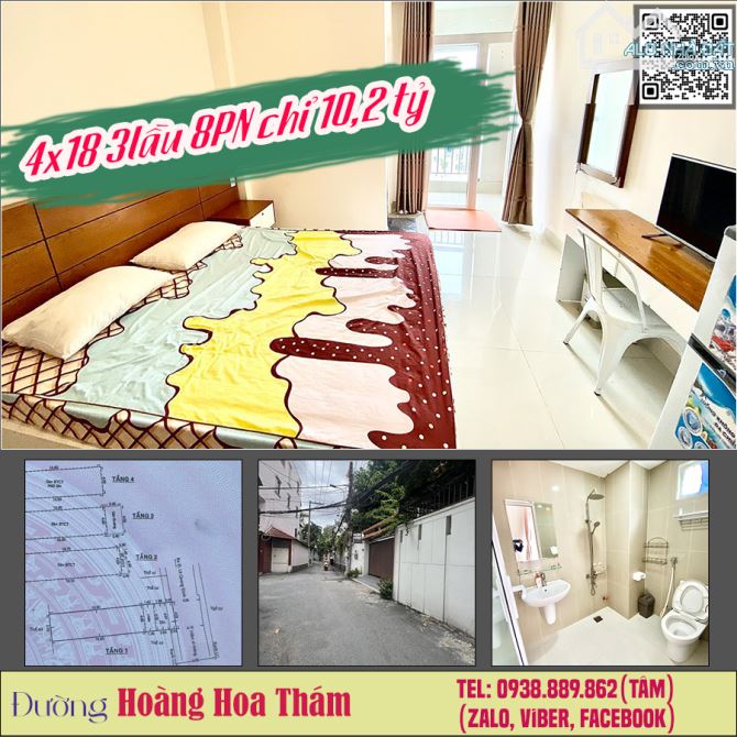 Bán Nhà 5 Tấm Hoàng Hoa Thám 8PN Xe hơi đổ trong nhà