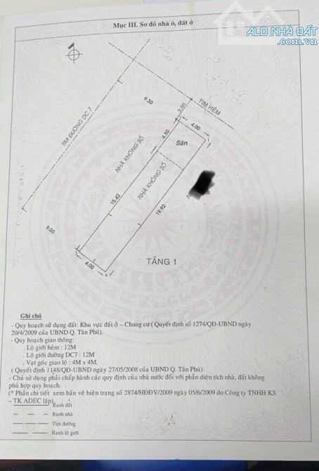 BÁN NHÀ LÊ TRỌNG TẤN - TÂN PHÚ - HẺM XE TẢI SÁT MẶT TIỀN - 4M x 20M - KHÔNG QUY HOẠCH - 2