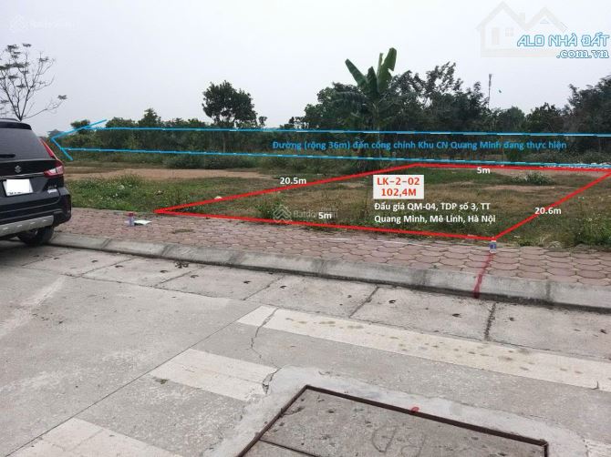 Bán đất đấu giá Tổ 3 thị trấn Quang Minh - Mê Linh 102m2 - mặt tiền 5m - 4x triêu/m2 - 3