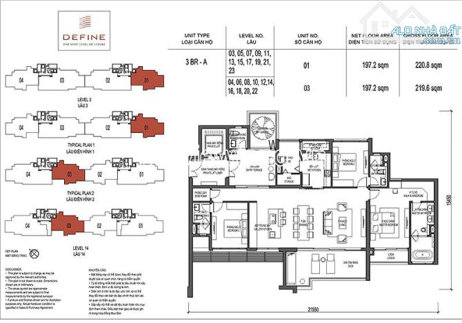 Bán căn Define Capitaland 3pn, 4wc, DT 220m2, 2 mặt view, 2 chổ đậu xe, CK 3% - 7