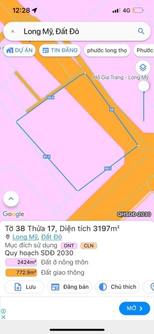 Trung tâm Long Mỹ,, 3197m2( 400 thổ cư), ngang 60m sâu 51m,, cách uỷ ban 700m, giá 15ty