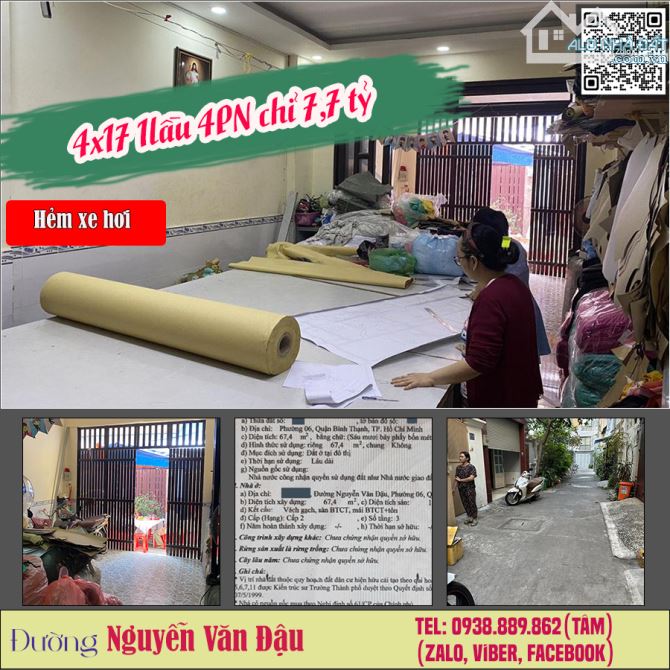 Bán nhà hẻm xe hơi Nguyễn Văn Đậu 4x17 1 lầu giá 7,7 tỷ