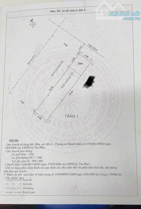 Hẻm ô tô - Lê Trọng Tấn - Tân Phú - 80m2(4×20) vuông A4 - Không tí lỗi - 5 tỏi 7(thương lư - 1