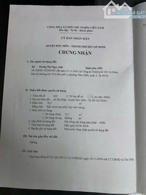 Bán Gấp Nhà Cấp4 ở xã Tân Hiệp-Hóc Môn. DT 76m2. Giá 620 Triệu. Sổ Hồng Riêng - 7