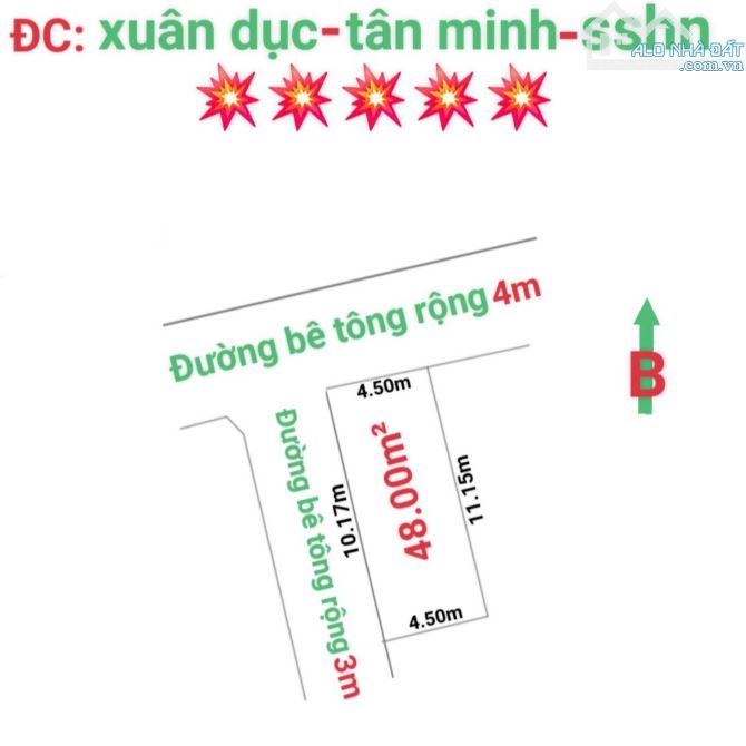 Giá Chưa đến 800 tr dt 48 m lo góc 2 mặt tiền tại Xuân dục tân minh