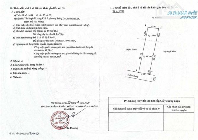 KH gửi bán lô đất tuyến đầu Ngõ 216 Cát Linh, Tràng Cát, Hải An.