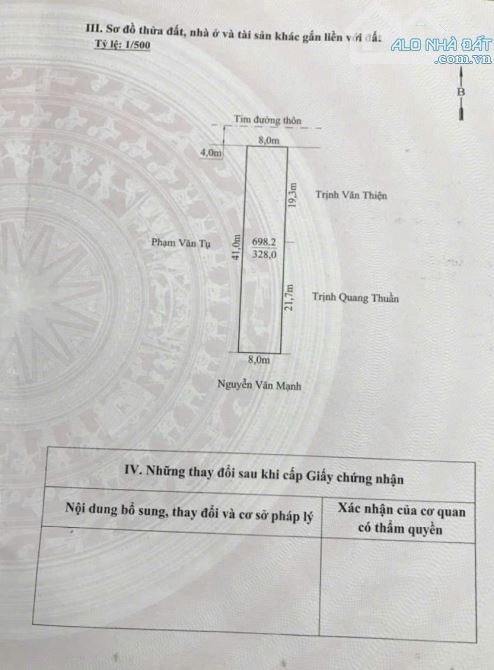 Bán lô đất 320m2 ngang 8m đường 8m giá 9 triệu Đại Đồng Kiến Thụy Hải Phòng