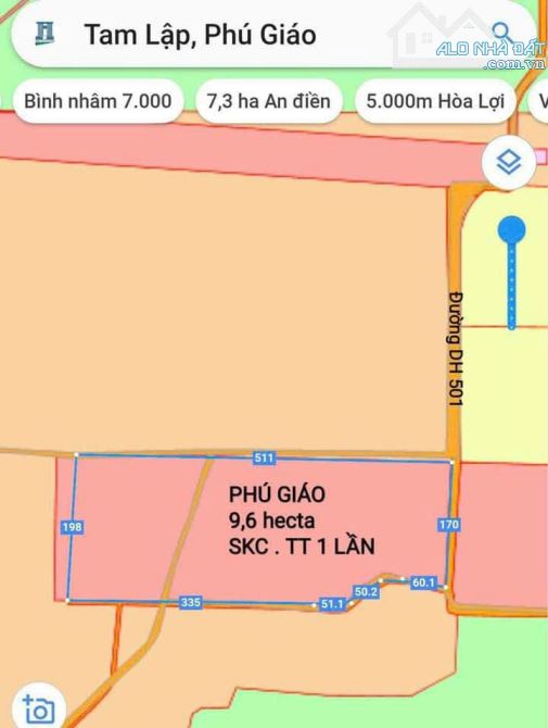 Bán 9,6ha = 96 000m² Đất SKC đã có chủ trương ngành gỗ, Phú Giáo, Bình Dương