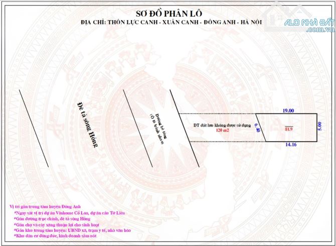 BÁN ĐẤT LỰC CANH, XUÂN CANH GẦN VIN CỔ LOA 81.9m - LƯU KHÔNG TRƯỚC ĐẤT 120M