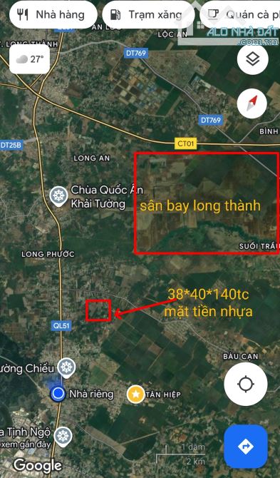 1500m xã long phước - long thành, đường nhựa 6m.