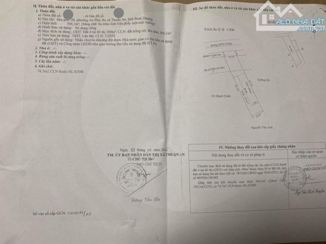 Bán dãy trọ 304.1m2 8Tỷ5 TL MT đường An Phú 35, p.An Phú, Tp Thuận An - 1