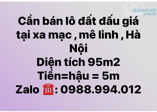 Bán đất đấu giá tại XA MẠC, Liên mạc, mê linh , Hà Nội, Em Hà cam kết báo đúng giá chủ thu