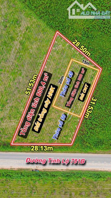 ✨ 28M Ngang Mặt tiền Tỉnh lộ 781B (LG: 15M). Tổng diện tích: 1.100m2 (300m2 ONT) - 3.08 Tỷ - 16