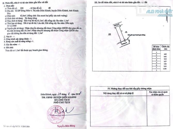 Kẹt tiền bán đi lô đất tâm huyết 63m2 trung tâm thị trấn Diên Khánh chỉ 850 triệu