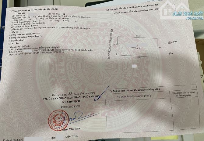 CHÍNH CHỦ NHỜ BÁN GẤP LÔ ĐẤT ĐƯỜNG 43M, CÁCH BIỂN SẦM SƠN 300M, CÁCH CÔNG VIÊN 2KM - 5