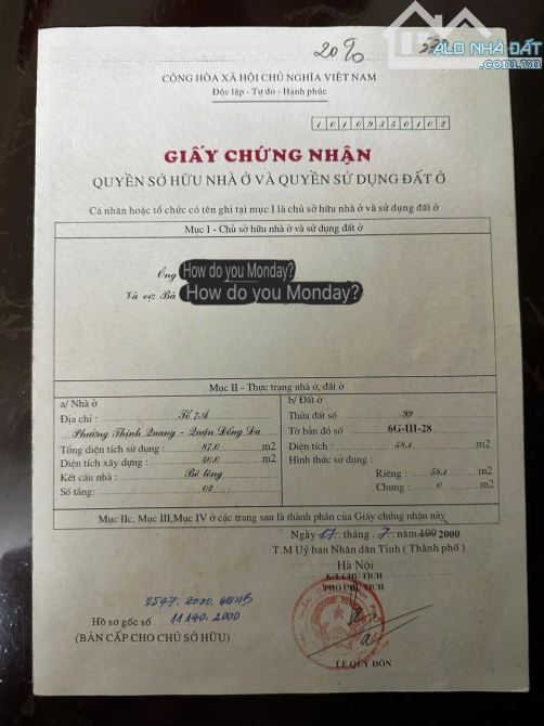 Chính chủ bán nhà 3 tầng trong ngõ