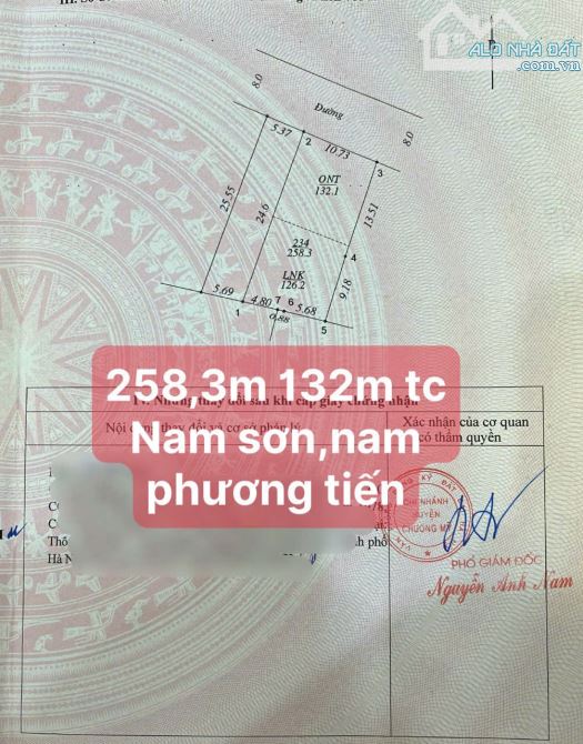 258m có 132m thổ cư tại chục chính kinh doanh Nam Sơn- Nam Phương Tiến- Chương Mỹ 15tr/m2