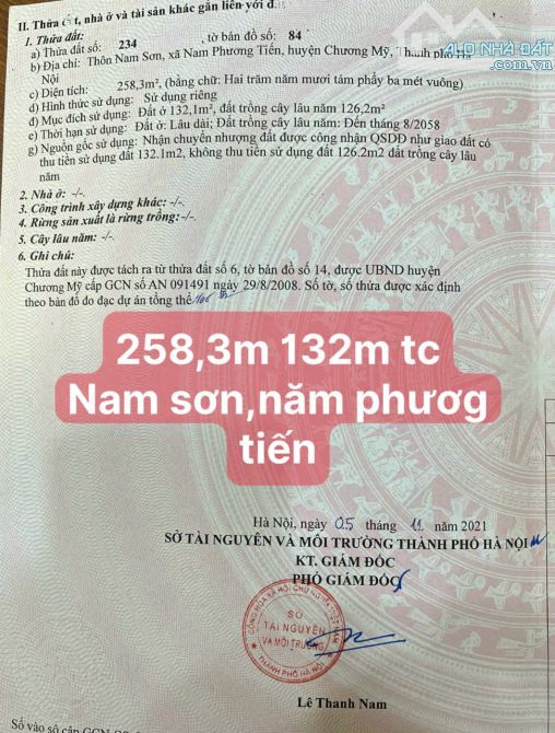 258m có 132m thổ cư tại chục chính kinh doanh Nam Sơn- Nam Phương Tiến- Chương Mỹ 15tr/m2 - 2