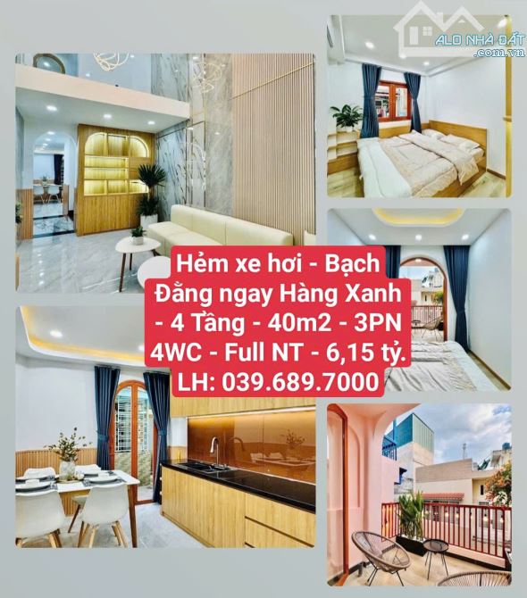 Hẻm xe hơi - Bạch Đằng ngay Hàng Xanh - 4 Tầng - 40m2 - 3PN 4WC - Full NT- chỉ 6,15 tỷ