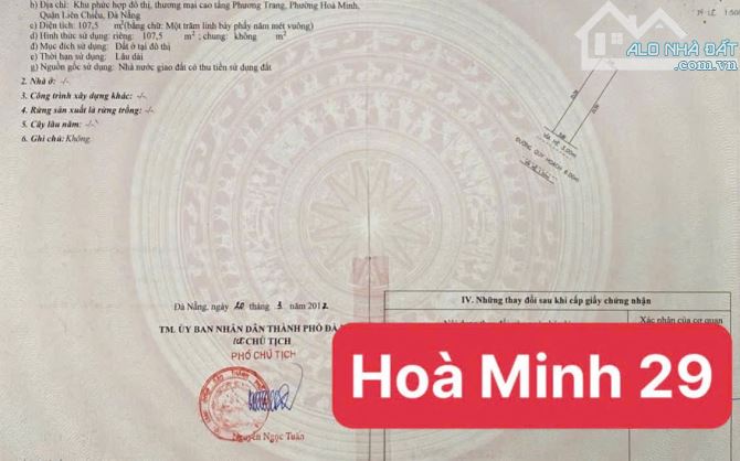 Bán Đất Mặt Tiền Đường HOÀ MINH 29 - Hoà Minh - Liên Chiểu