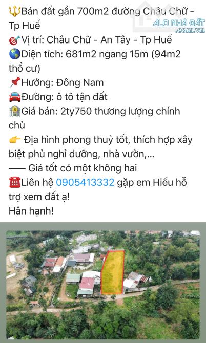 Bán đất An Tây, Tp Huế. Khổ biệt thự nghỉ dưỡng, nhà vườn - 2