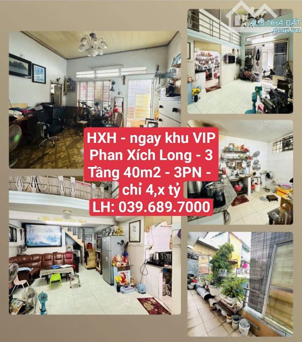 Hẻm xe hơi - ngay khu VIP Phan Xích Long - 3 Tầng 40m2 - 3PN - chỉ 4,x tỷ.