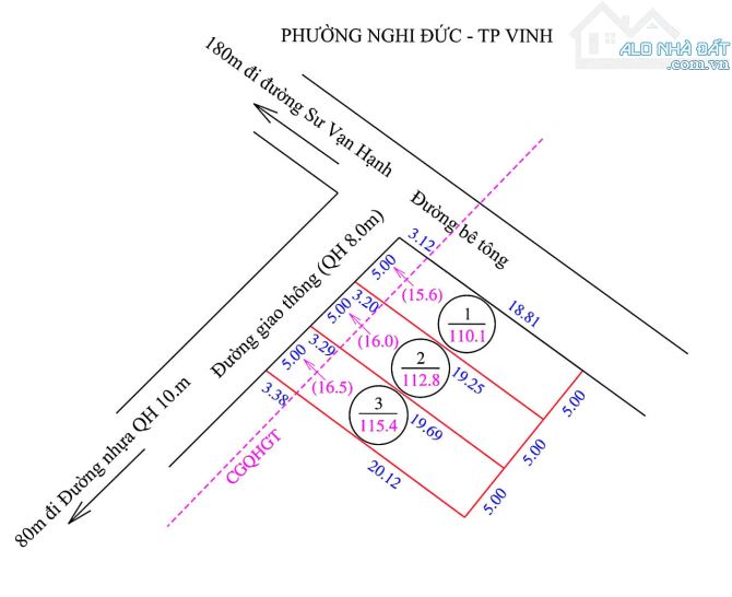 mở bán 3 lô Nghi Đức, đường rộng 5m, 115m2, rộng 8m. Tây bắc, Liên hệ xem ngay