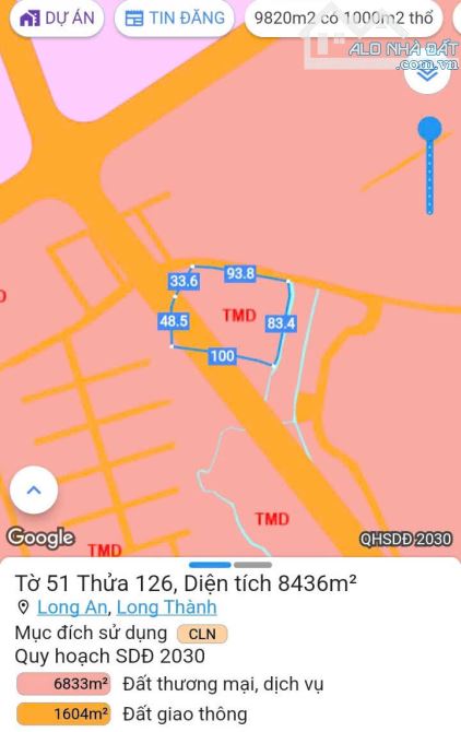 Bán hơn 8400m2 mặt trước sân bay Long Thành, 2 mặt tiền đường 32m, đường nhựa hiện hữu - 1