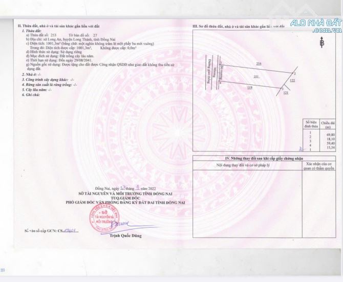 Bán 1000m2 xã Long An, Long Thành, Đồng Nai đất full hồng giá đầu tư cực tốt, vị trí đẹp - 1