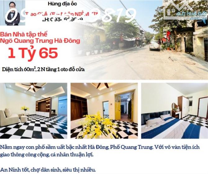 Bán nhà tập thể ngõ  Quang Trung Hà Đông Hà Nội.
Tầng 1 oto vào tận nơi