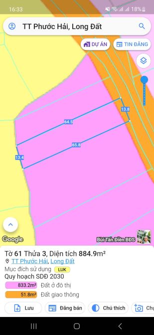 Bán lô đất mặt tiền Tôn Thất Thuyết,  cách biển Phước Hải, Đất Đỏ 2km. 877m2 giá rẻ. - 1