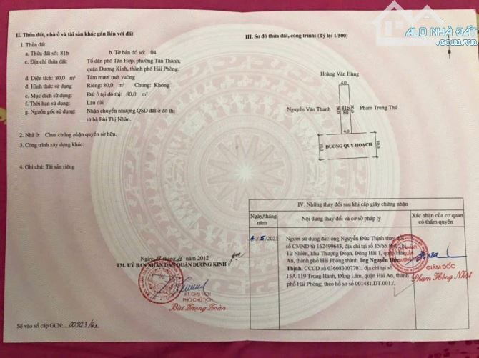 Bán gấp lô đất Tân Thành,Dương Kinh mặt đường  nhựa rộng 10m dt 80m2 ngang 4m giá rẻ. - 1