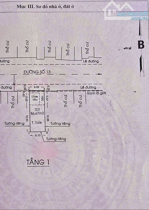 BÁN NHÀ ĐƯỜNG 13 PHƯỜNG TÂNG KIỂNG NGANG 6M DÀI 16M CÔNG NHẬN 100M². VỊ TRÍ ĐẸP!