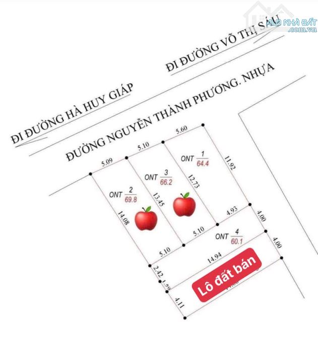 Bán 3 lô đất (2 lô liền kề mặt tiền đường Nguyễn Thành Phương, Phường Thống Nhất)