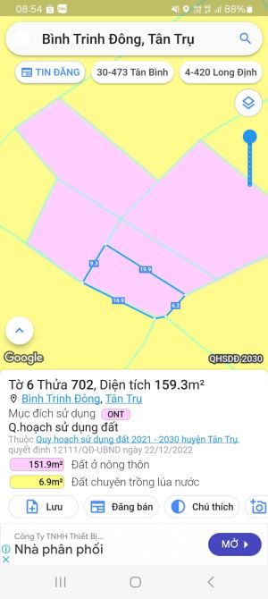 159m2 thổ cư sát nhựa Bình trinh đông_Tân trụ_Long An 235 triệu rẻ ngộp - 1