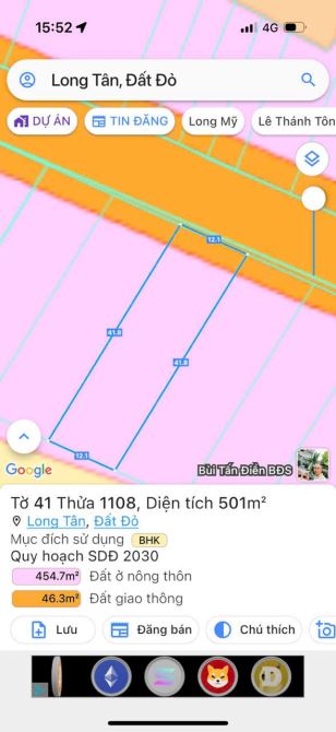 Gấp bán 500m² đất Long Tân đất đỏ mặt tiền đường nhựa giá: 1 tỷ 450 - 2