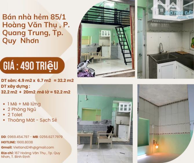 Bán nhà Hẻm 85/1 Hoàng Văn Thụ, phường Quang Trung, Tp Quy Nhơn, Tỉnh Bình Định