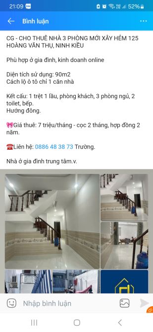 Nhà 3 phòng mới xây trung tâm Ninh Kiều - 1