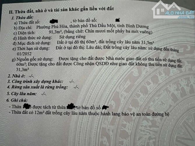 Đất khu 9 Phú Hoà. Hẻm Nguyễn Thị Minh Khai - TDM : 6x 15 - 1