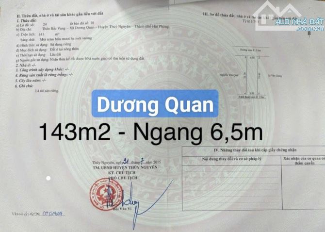 Em chào bá.n 1 siêu phẩm tại Bấc Vang - Dương Quan ✅ 👉 Diện tích :143m - Ngang 6,5m  - Hư - 2