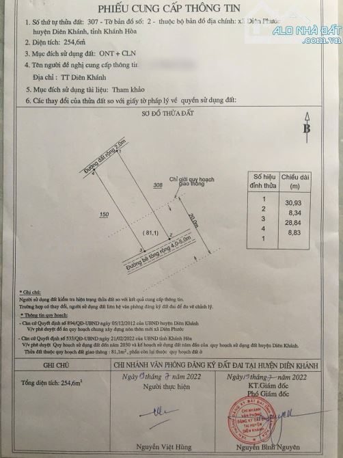 Đất Diên Phước Diên Khánh dt 254m2 ngang 8,8m đường rộng thông giá 1ty150 - 4