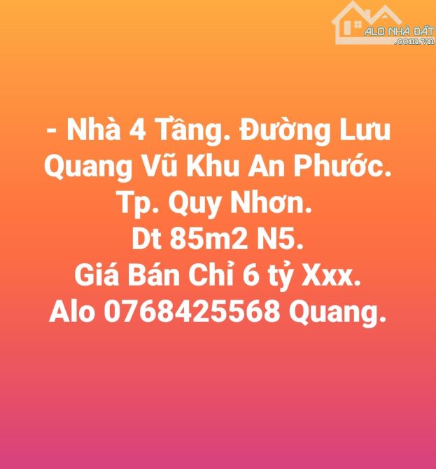 Bán Nhà 4 Tầng. 85m2. Đường Lưu Quang Vũ. Khu An Phước. Giá Bán 6 tỷ 990