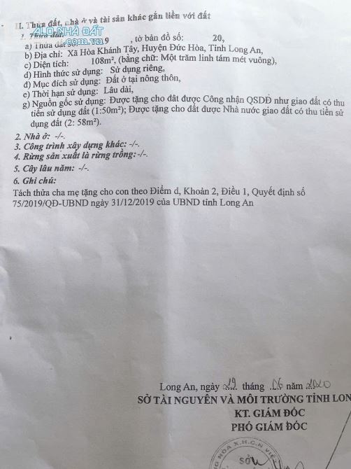 Bán lô đất thổ cư 108m2 Xã Hòa Khánh Tây, Huyện Đức Hòa, Long An - 2