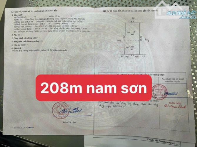 208M2 THÔN NAM SƠN-NAM PHƯƠNG TIẾN-CHƯƠNG MỸ. ĐƯỜNG 4M THÔNG GIÁ NHỈNH 1TY