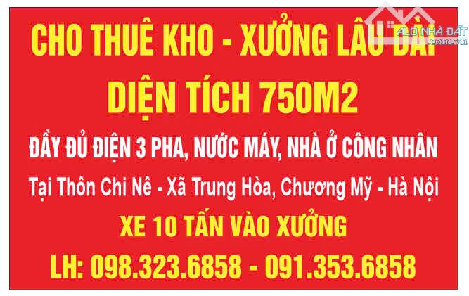 CHO THUÊ KHO, XƯỞNG  DIỆN TÍCH : 750M, NHÀ ĐIỀU HÀNH ,NHÀ Ở CÔNG NHÂN . GIÁ 18/THÁNG